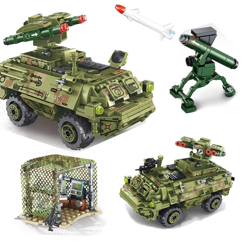 Sluban M38-B0309 Amphibious Onrush Blocks Army Bricks Toy-K-1 Tank and Hind  Helicopter and Hummer Squad Car