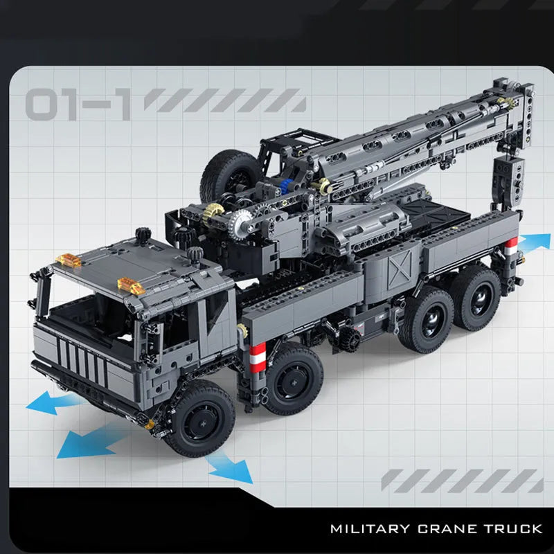 Building Blocks Tech Motorized Military Rescue Vehicle Crane Truck Bricks Toy - 5