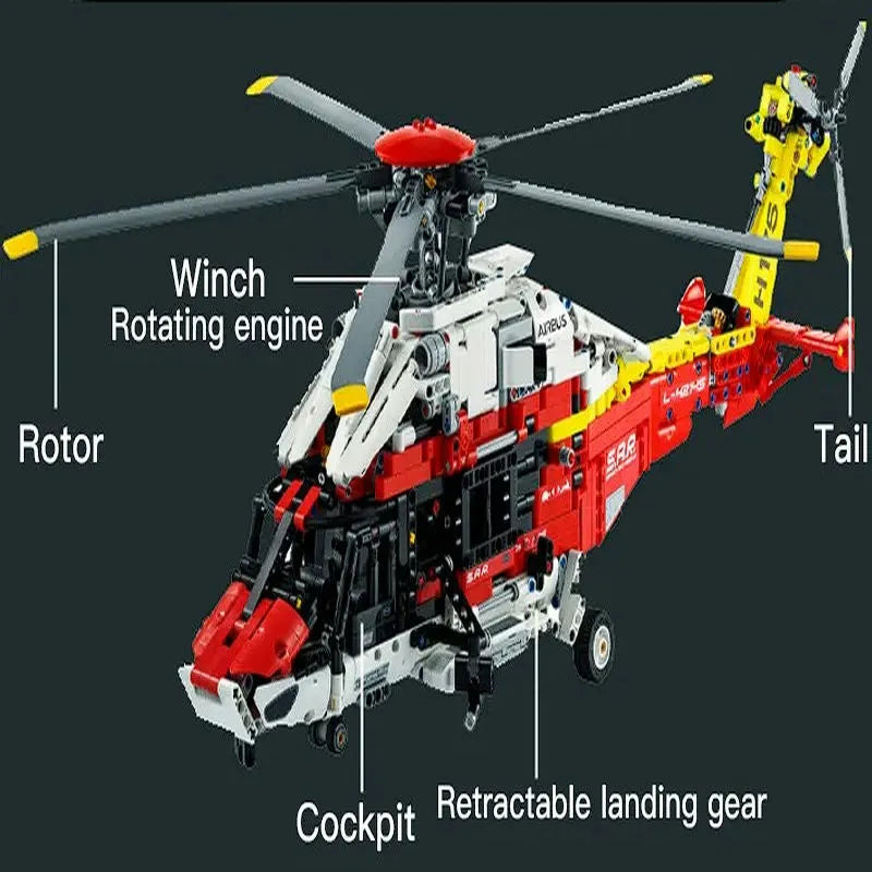 Building Blocks Motorized Airbus H175 Rescue Helicopter Bricks MOC Toy - 4