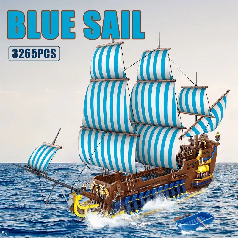Building Blocks MOC Pirate Historical Blue Sail Ship Bricks Toy - 2