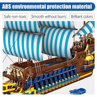 Thumbnail for Building Blocks MOC Pirate Historical Blue Sail Ship Bricks Toy - 8