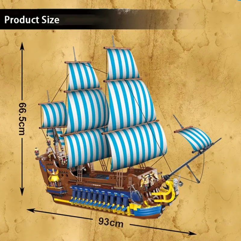 Building Blocks MOC Pirate Historical Blue Sail Ship Bricks Toy - 6