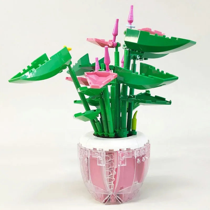 plastic toy plants MOC Idea Potted Palm Pink Building Blocks for Kids