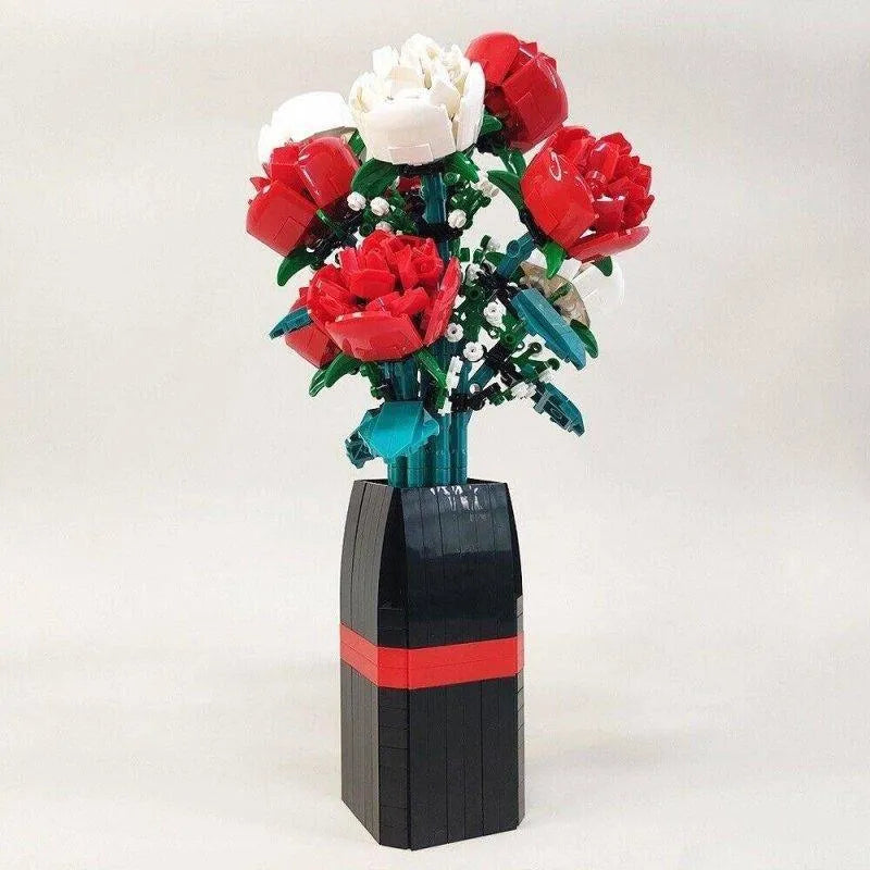 MOC Idea Potted Rose Flower Building Blocks Model