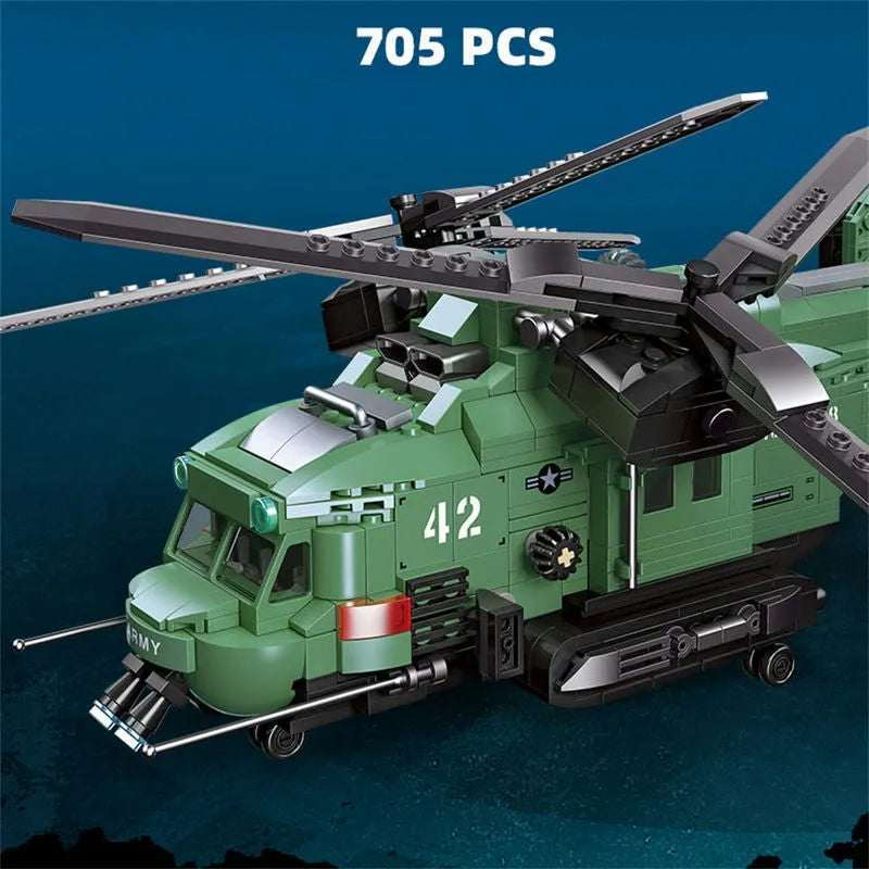 Building Blocks Technical MOC Twin - Rotor Helicopter Bricks Toy 58008 - 6
