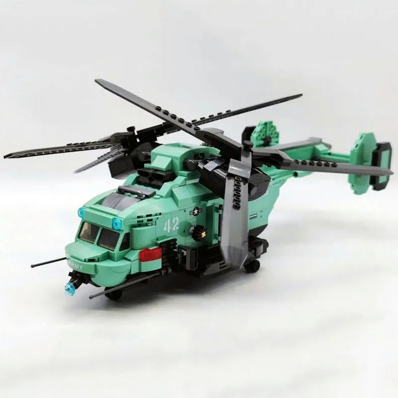 Building Blocks Technical MOC Twin - Rotor Helicopter Bricks Toy 58008 - 9