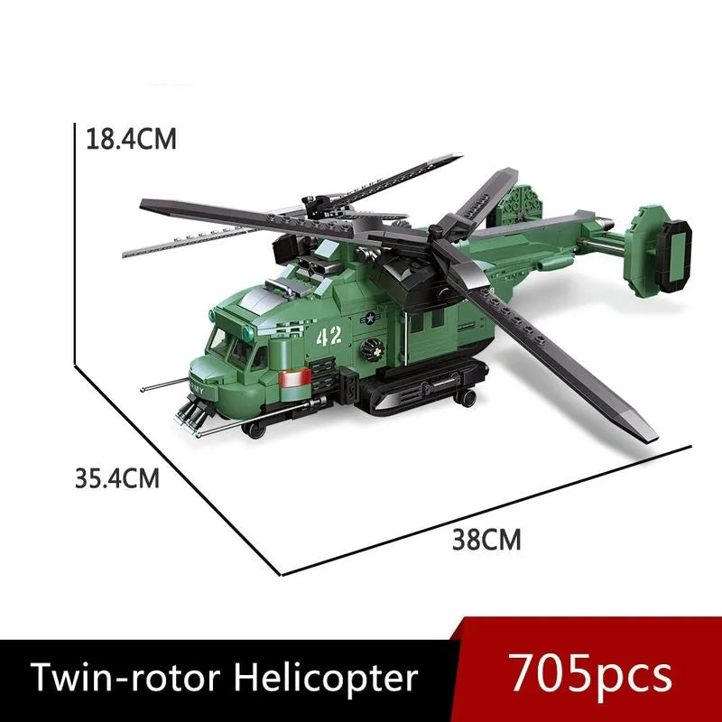 Building Blocks Technical MOC Twin - Rotor Helicopter Bricks Toy 58008 - 2