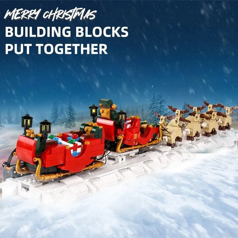 Building Blocks Motorized Santa Claus Sleigh Elk Bricks Toy - 3