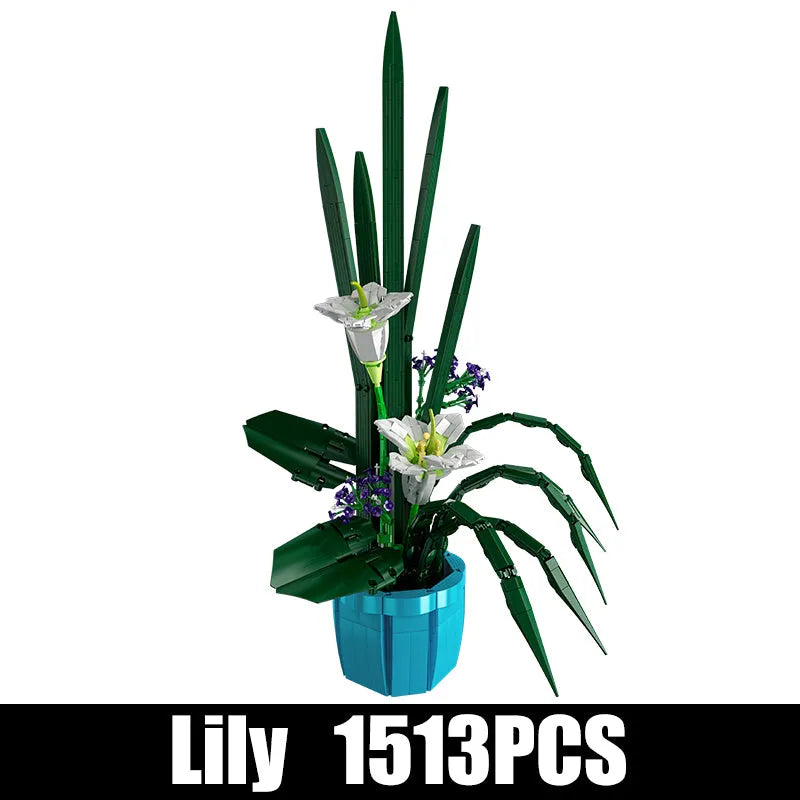 bonsai lily flower MOC Flowers Bouquet Bonsai Lily Potted Building Blocks