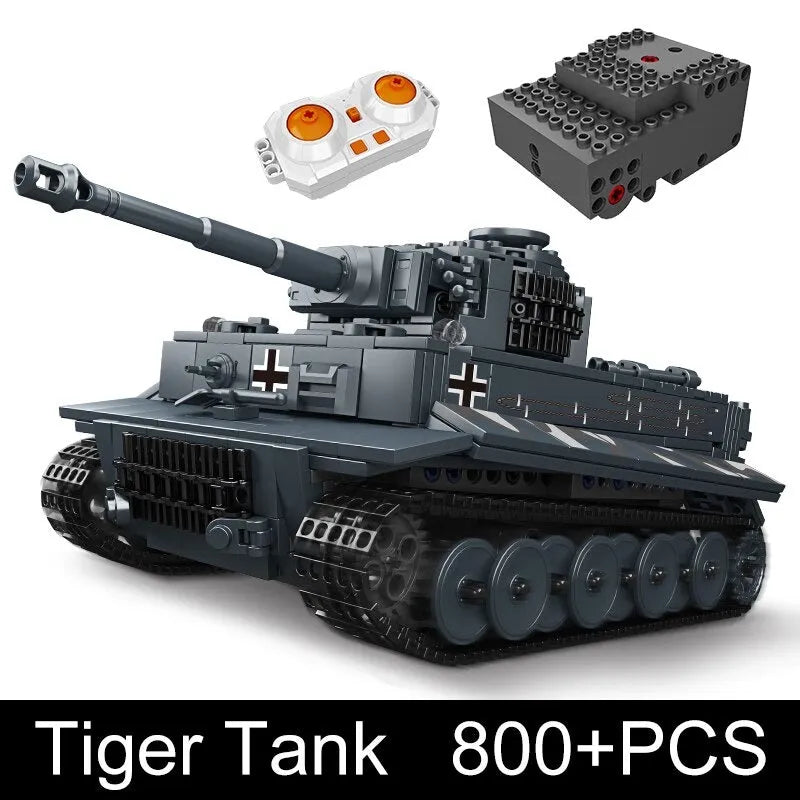 Building Blocks MOC WW2 Motorized RC Heavy Tiger Battle Tank Bricks Toy - 1