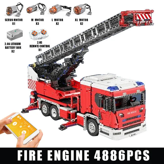 Tech MOC APP RC Rescue Fire Engine Ladder Truck Bricks Toy 17022