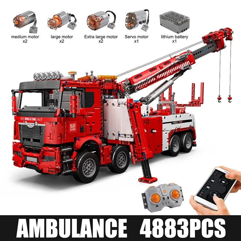 Tech MOC RC App Fire Service Rescue Truck Bricks Toy