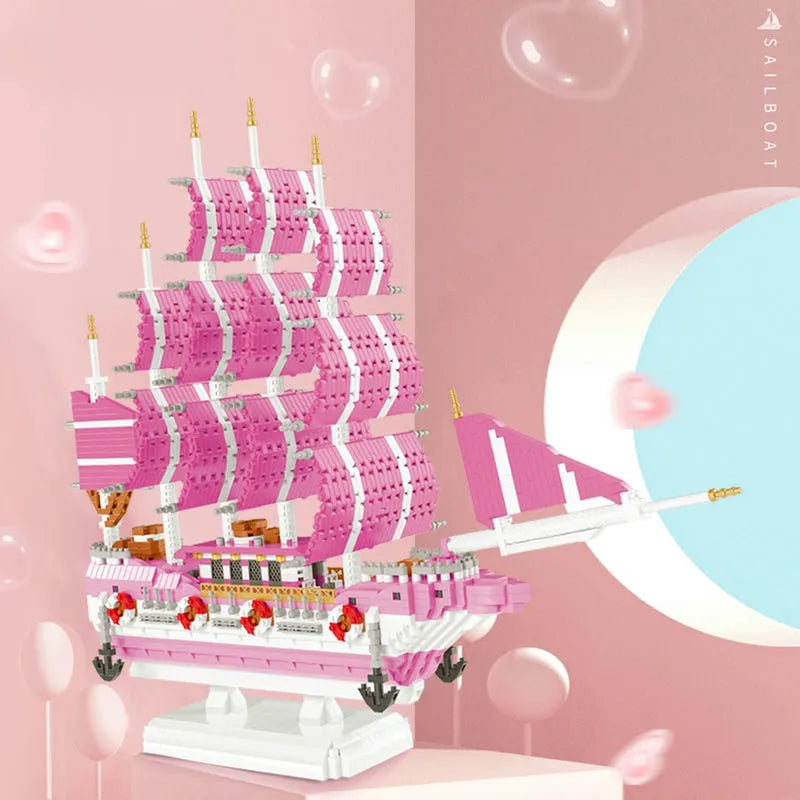 Building Blocks MOC Experts Girls Pink Princess Love Sailboat MINI Bricks Toys - 7