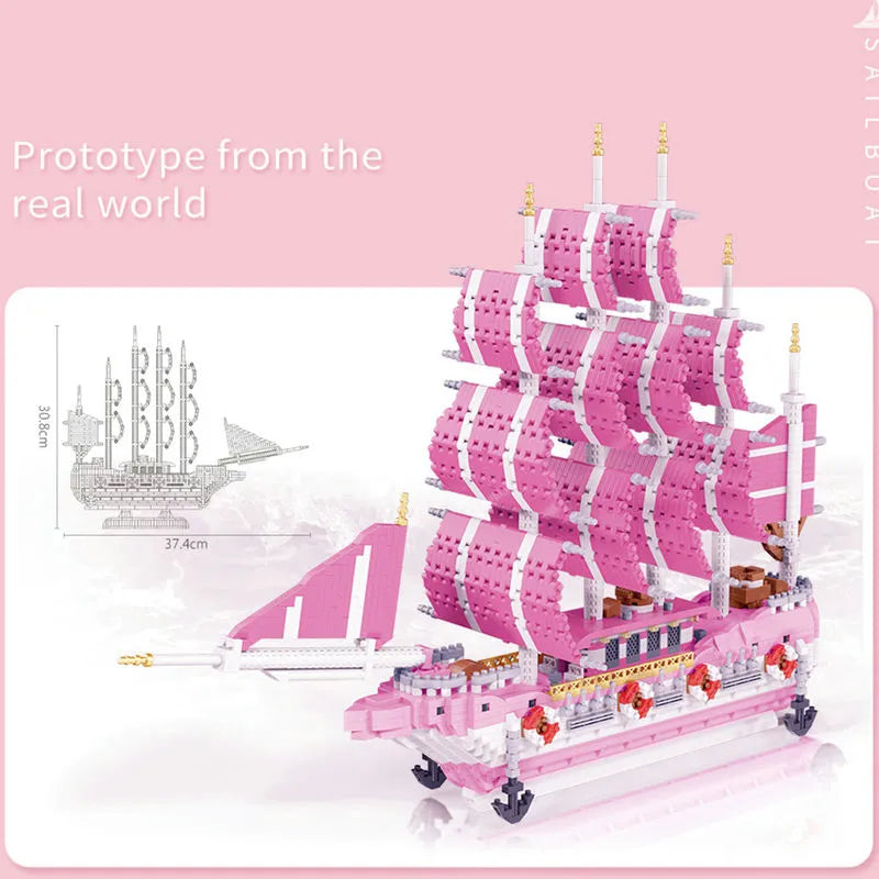 Building Blocks MOC Experts Girls Pink Princess Love Sailboat MINI Bricks Toys - 6