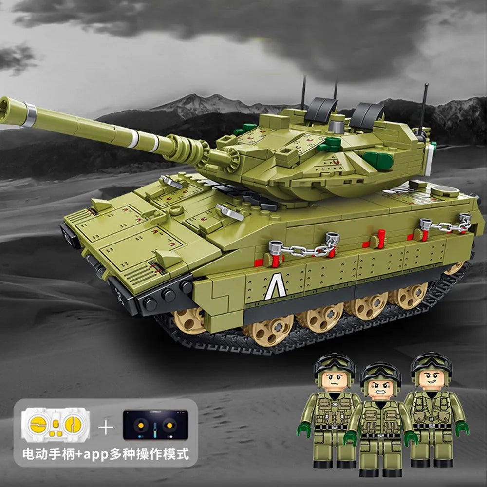 Building Blocks Tech Motorized RC Merkava Main Battle Tank Bricks Toy - 2