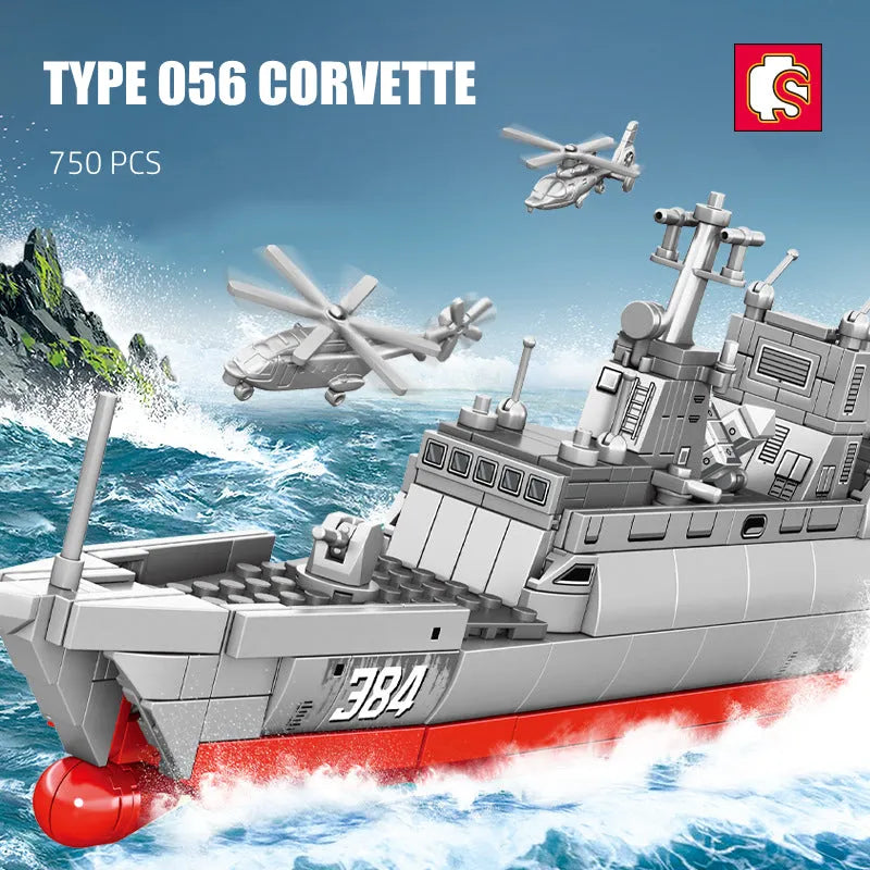 Building Blocks Military Navy Type 056 Corvette Aircraft Carrier Bricks Toy - 2