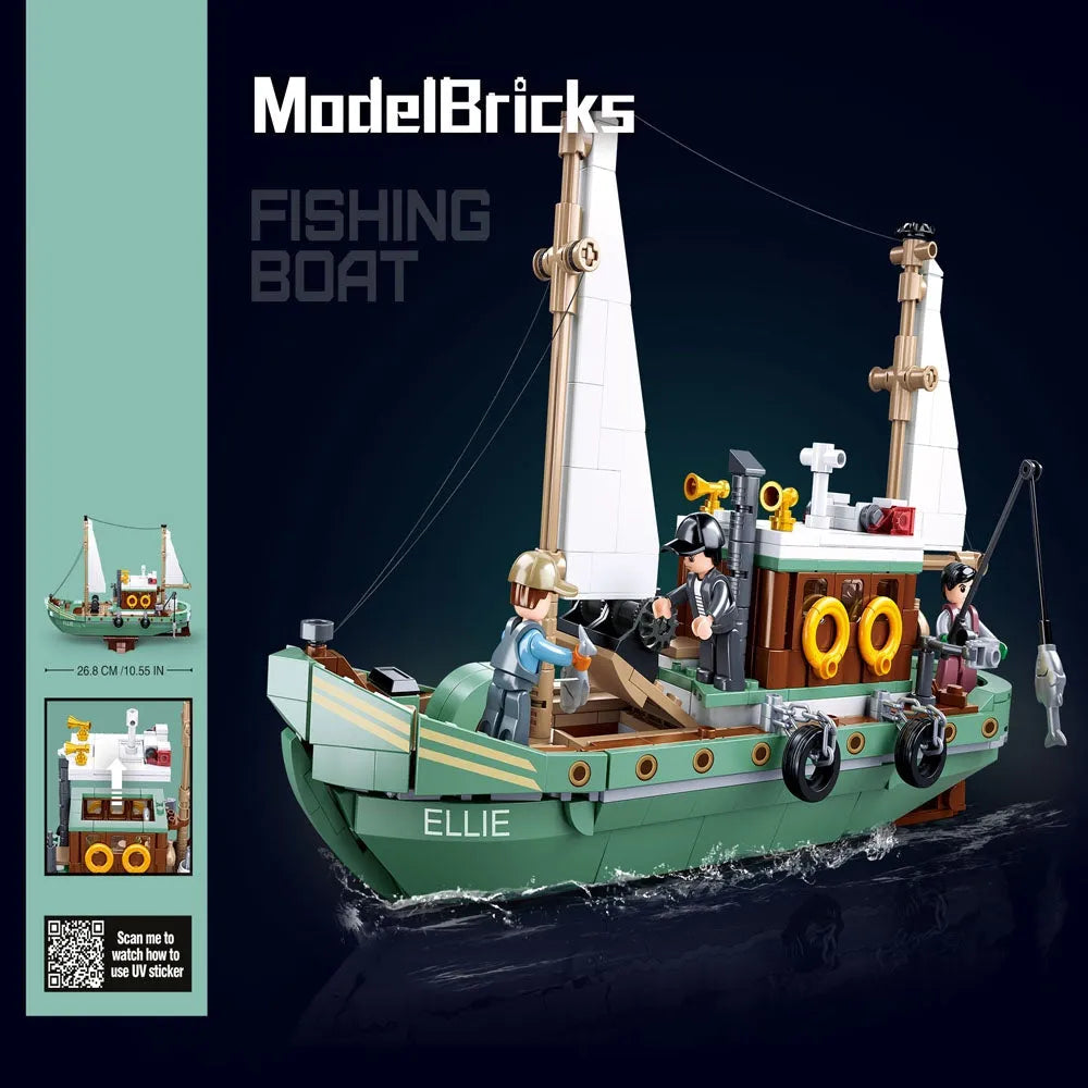 Building Blocks Creator Expert Fisherman Fishing Boat Bricks Toys - 6