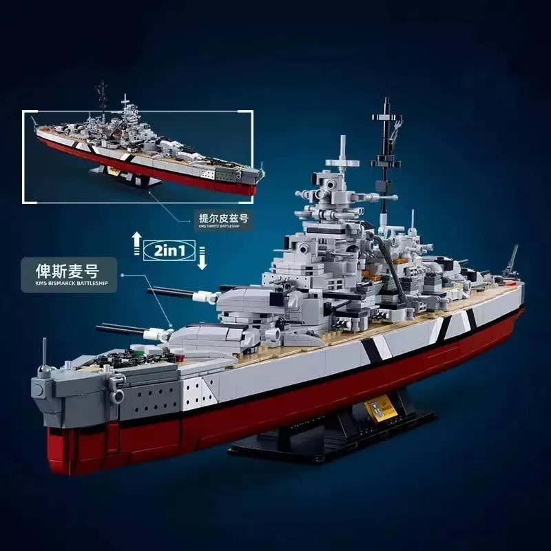 Building Blocks Military WW2 Navy KMS Bismarck Battleship Bricks Toy - 5
