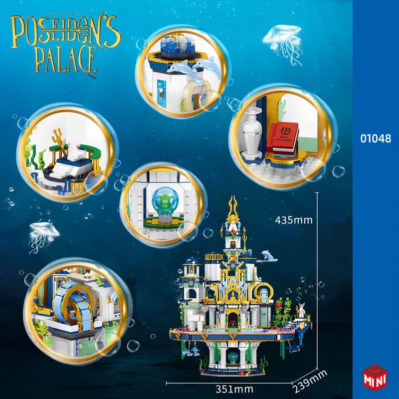 Building Blocks Creative MOC Poseidon Palace Underwater City MINI Bricks Toy - 3
