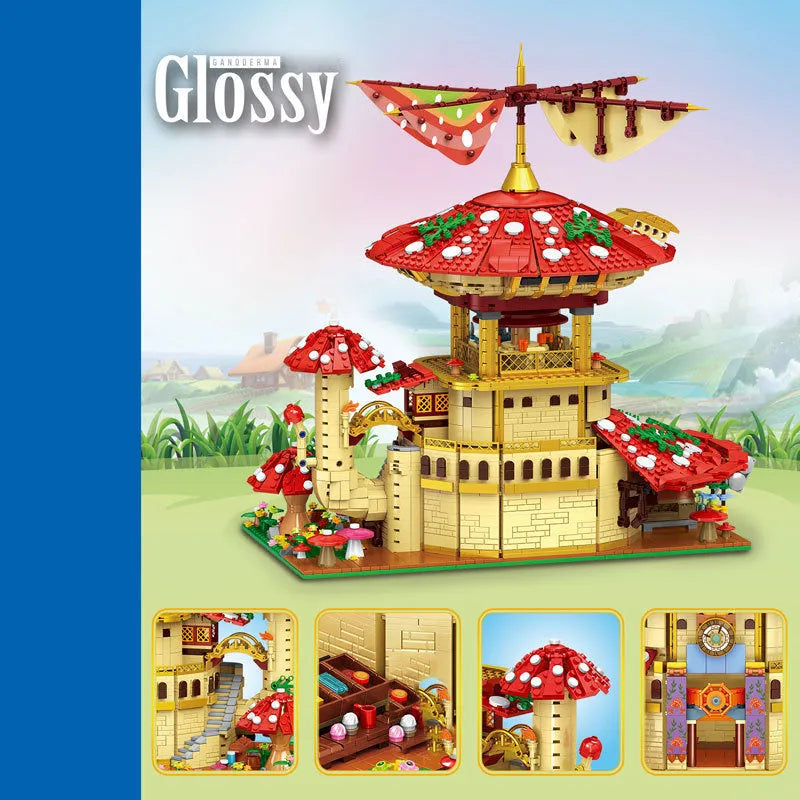Building Blocks Creator MOC Glossy Ganoderma Mushroom Hotel MINI Bricks Toy - 3