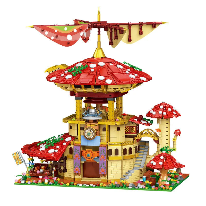 Building Blocks Creator MOC Glossy Ganoderma Mushroom Hotel MINI Bricks Toy - 1