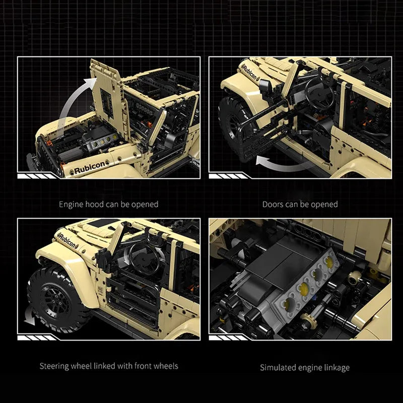 Building Blocks Tech MOC RC Jeep Wrangler SUV Car Bricks Toy - 5