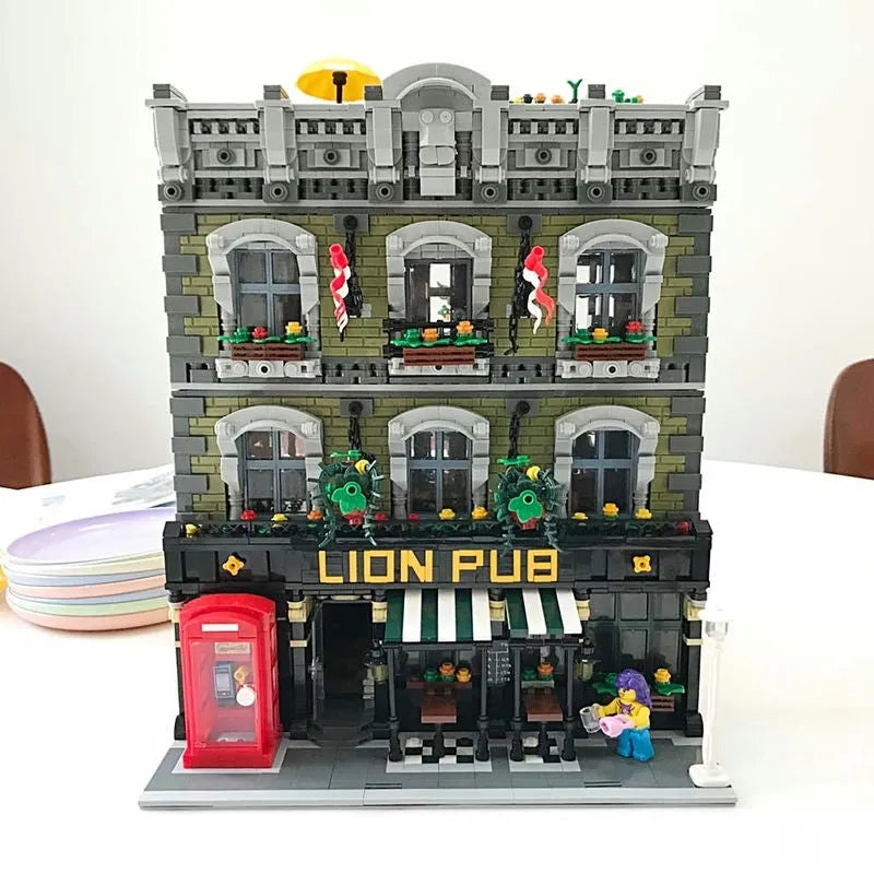 Building Blocks Expert MOC 89107 Lion Pub Club Bricks House Kids Toys Construction Set Toys - 14