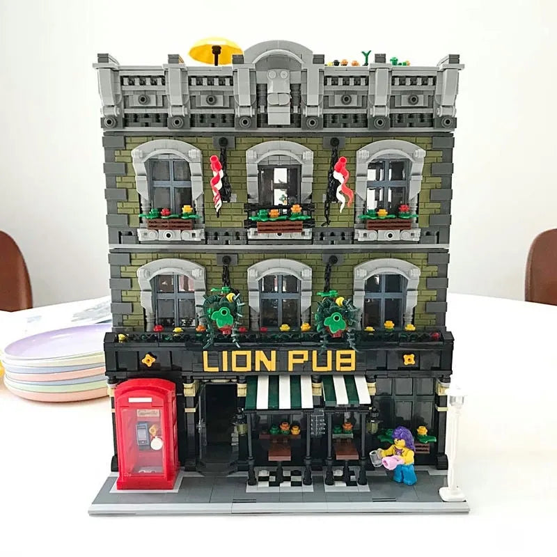 Building Blocks Expert MOC 89107 Lion Pub Club Bricks House Kids Toys - 14
