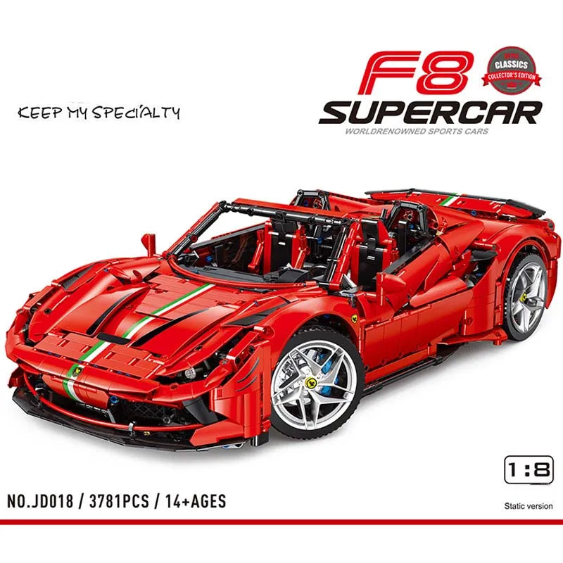 Building Blocks Technic MOC Ferrari F8 Racing Sports Car Bricks Toy Construction Set Toys - 4