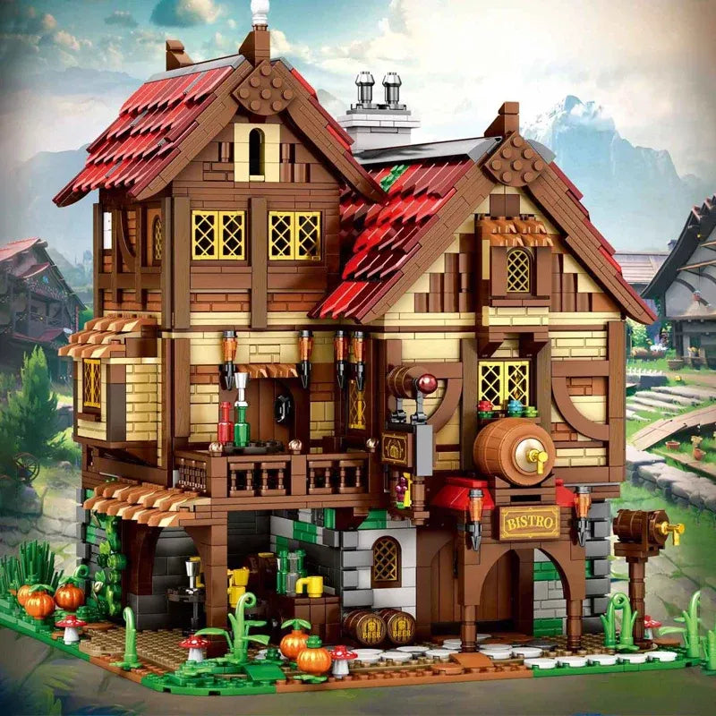 Building Blocks European Century MOC Medieval Town Bistro Bricks Toy - 2