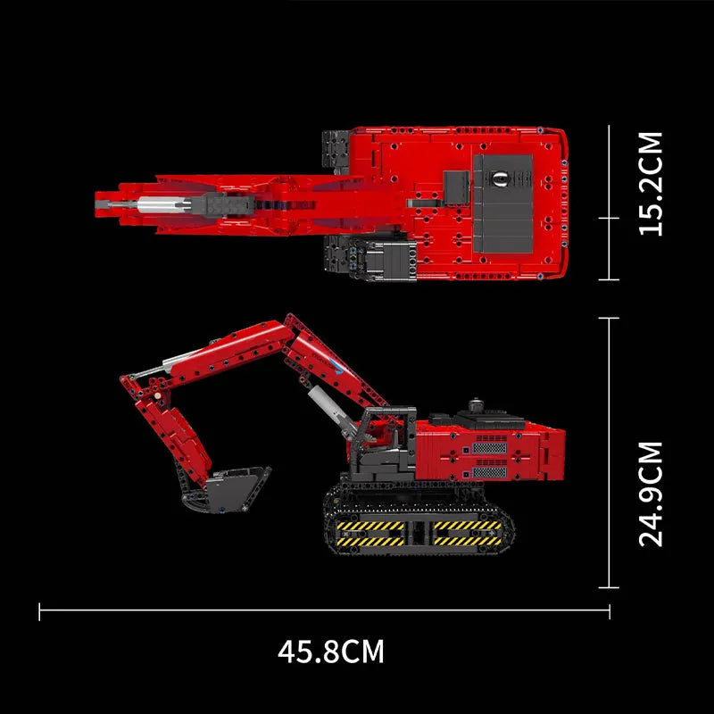 Building Blocks Tech Motorized MOC Red Mechanical Digger Bricks Toy Construction Set Toys - 6