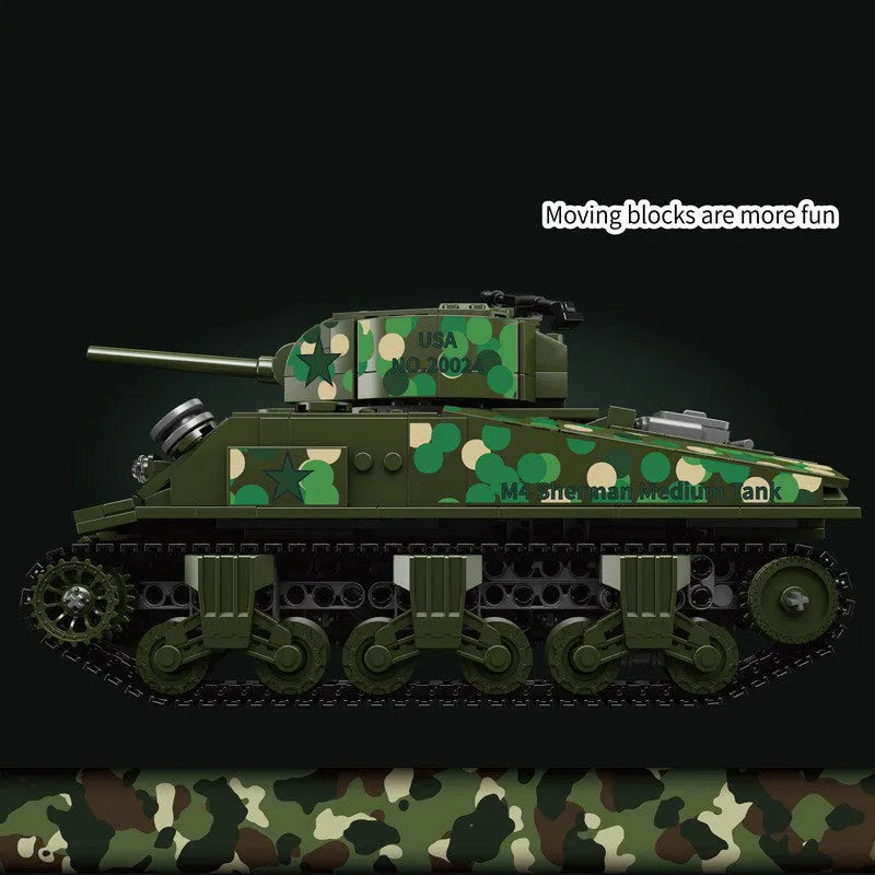 Building Blocks Military Motorized M4 Sherman Tank Bricks Toy - 3