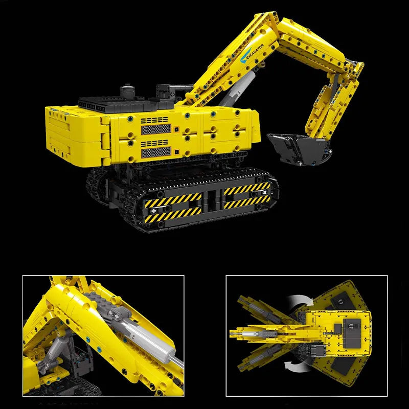 Building Blocks Tech MOC Motorized Yellow Mechanical Digger Bricks Toy - 4