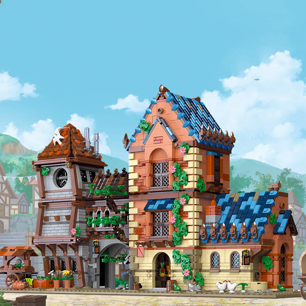 Building Blocks Creator Experts MOC Medieval Town Tavern Bricks Toy Construction Set Toys - 3