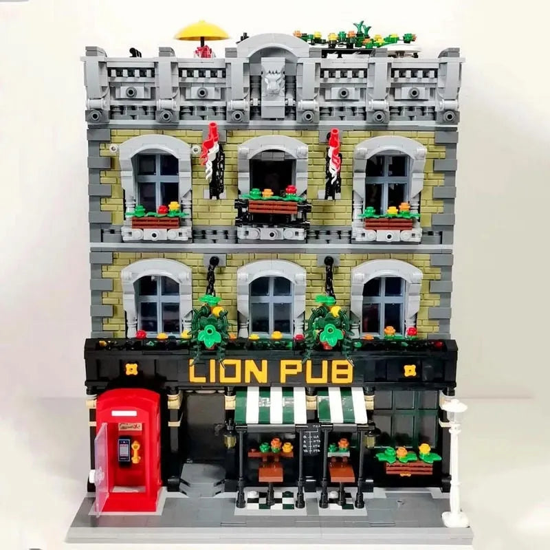 Building Blocks Expert MOC 89107 Lion Pub Club Bricks House Kids Toys - 16