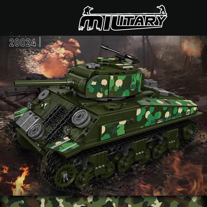 Building Blocks Military Motorized M4 Sherman Tank Bricks Toy Construction Set Toys - 2