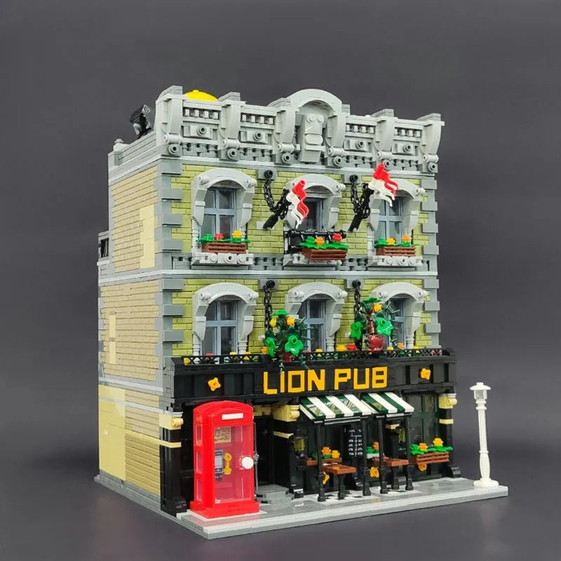 Building Blocks Expert MOC 89107 Lion Pub Club Bricks House Kids Toys - 2