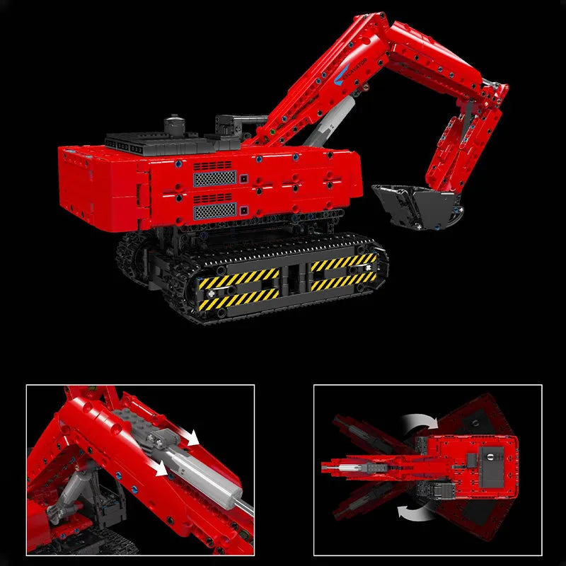 Building Blocks Tech Motorized MOC Red Mechanical Digger Bricks Toy Construction Set Toys - 4