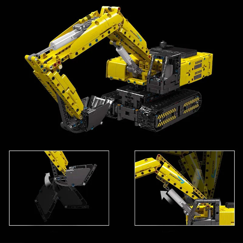 Building Blocks Tech MOC Motorized Yellow Mechanical Digger Bricks Toy - 5