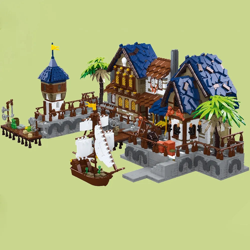 Building Blocks Creator Experts MOC Medieval Town Harbor Bricks Toy - 4
