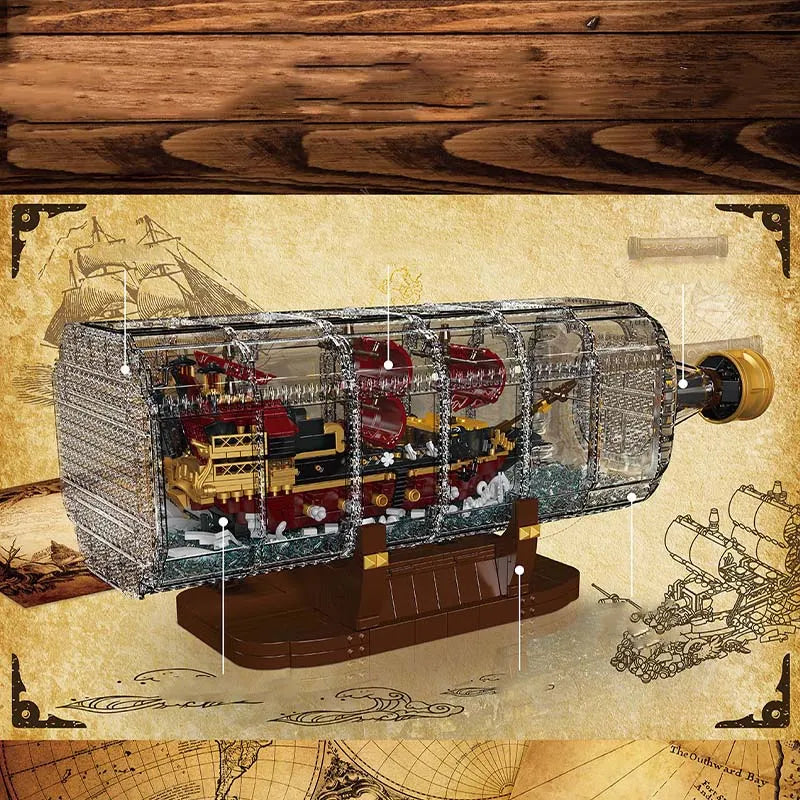 Building Blocks Art Queen Anne’s Revenge Drifting Bottle Ship Bricks Toy Construction Set Toys - 3