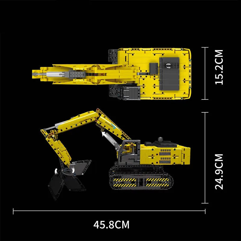 Building Blocks Tech MOC Motorized Yellow Mechanical Digger Bricks Toy - 6