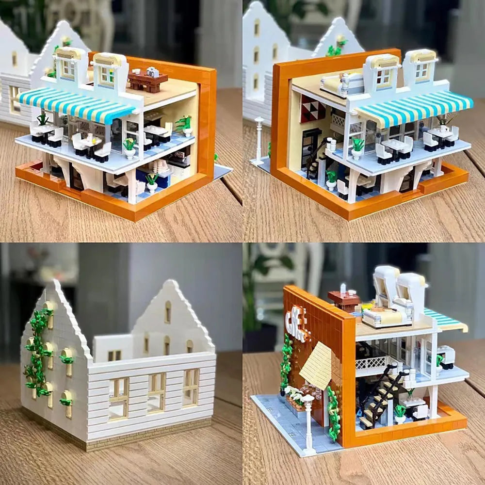 Building Blocks Street Experts MOC City Upside Down Cafe Bricks Toy - 4