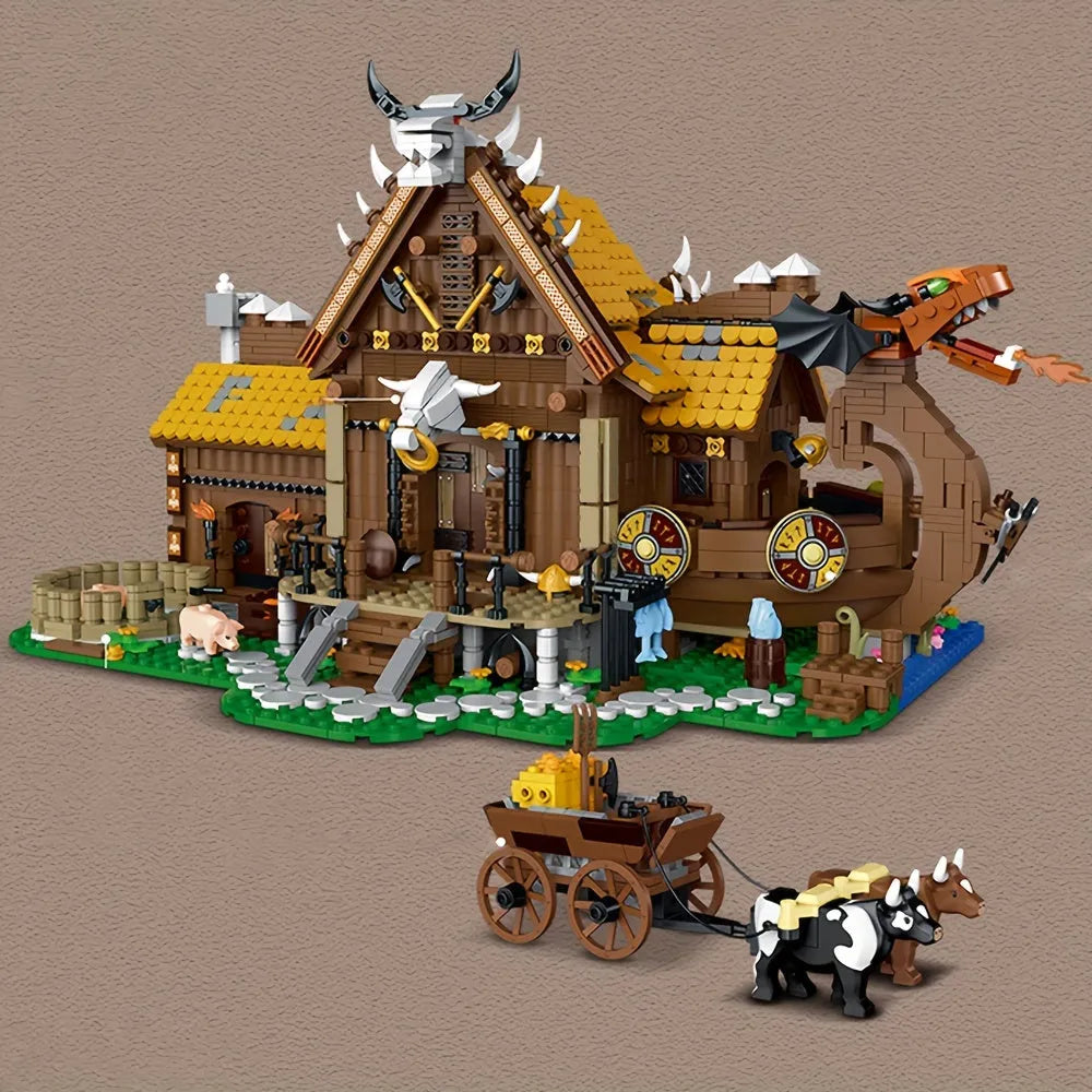 Building Blocks Creator Expert MOC The Vikings House Bricks Toy Construction Set Toys - 4