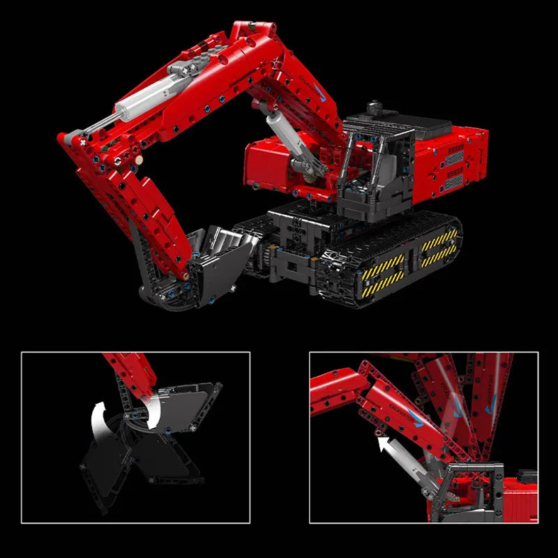 Building Blocks Tech Motorized MOC Red Mechanical Digger Bricks Toy Construction Set Toys - 7