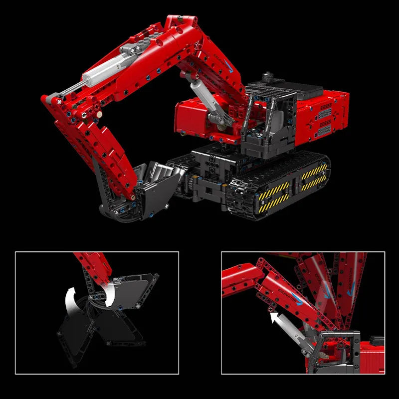 Building Blocks Tech Motorized MOC Red Mechanical Digger Bricks Toy - 7