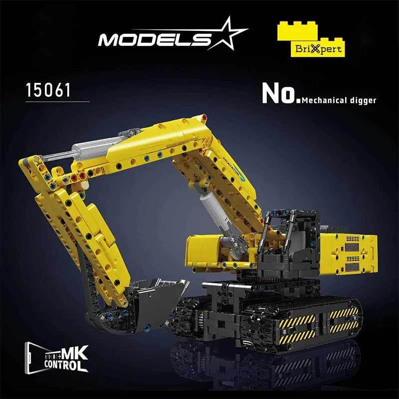 Building Blocks Tech MOC Motorized Yellow Mechanical Digger Bricks Toy - 2