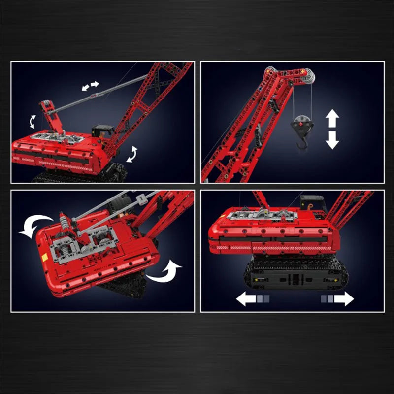 Building Blocks Tech MOC Motorized Red Crawler Crane Bricks Toy Construction Set Toys - 6