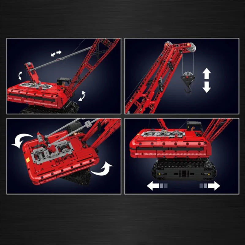 Building Blocks Tech MOC Motorized Red Crawler Crane Bricks Toy - 6