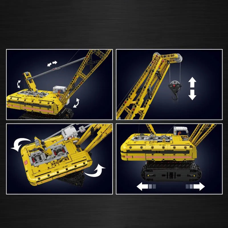 Building Blocks Tech MOC Motorized Yellow Crawler Crane Bricks Toy - 6